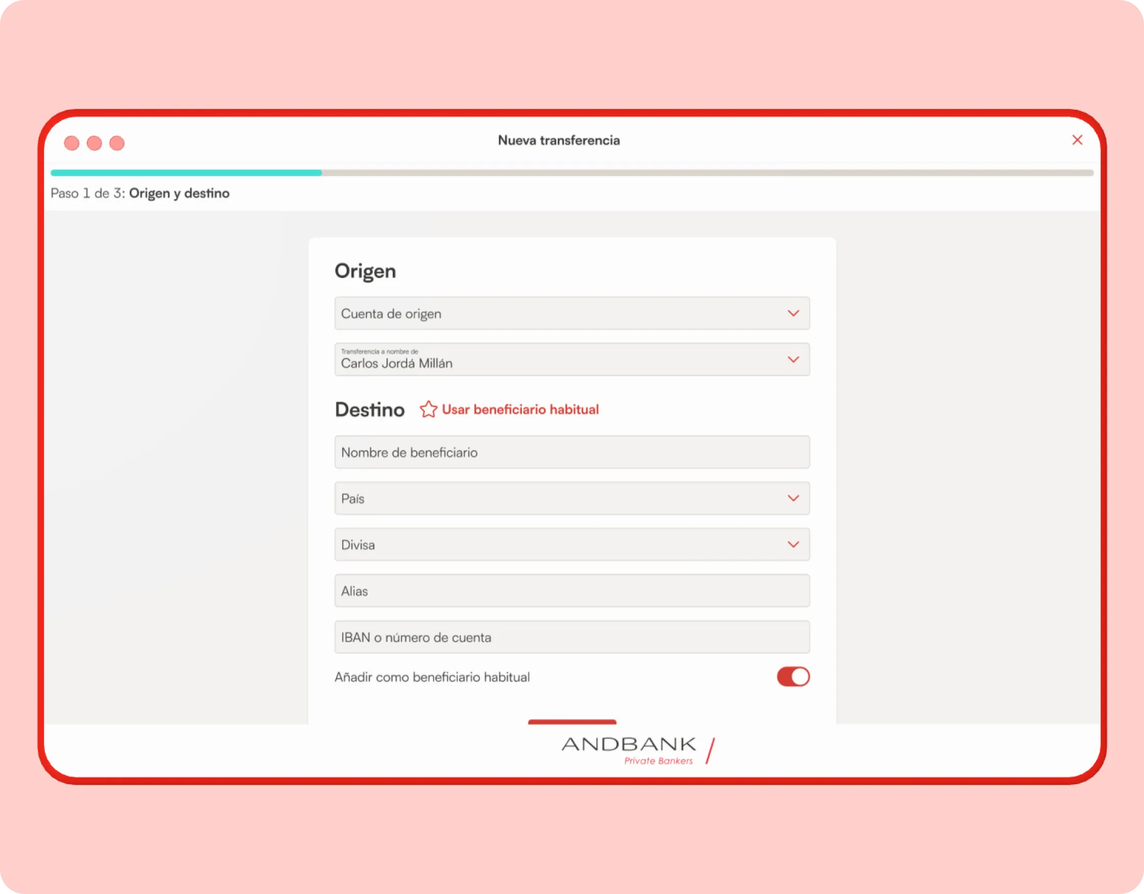 Primer paso de un proceso de transferencias en dektop